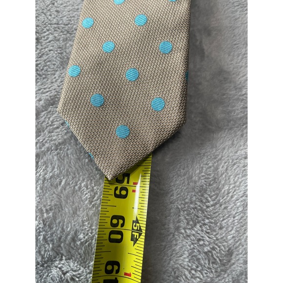 Samuelsohn Nordstrom Mens Tie Beige Blue Polka Dot Silk Made in Italy‎ - Picture 9 of 9